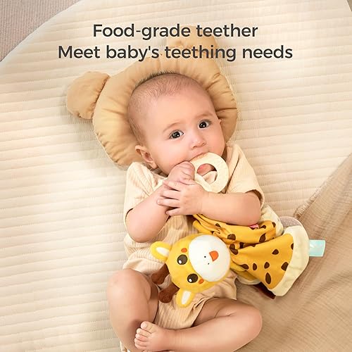 Miniatura 2 de TUMAMA Manta de seguridad para bebé, manta de terciopelo suave con lunares de peluche y anillos de dentición, artículos esenciales para recién