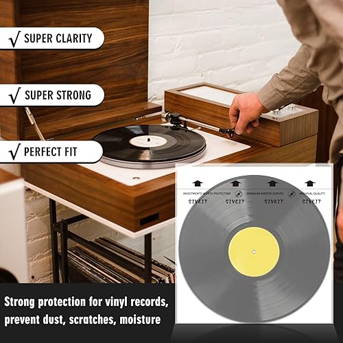 Miniatura 5 de Sivet - Fundas interiores de vinilo de 100 LP para máxima protección y conservación con propiedades antiestáticas y diseño de fondo redondo, ideal
