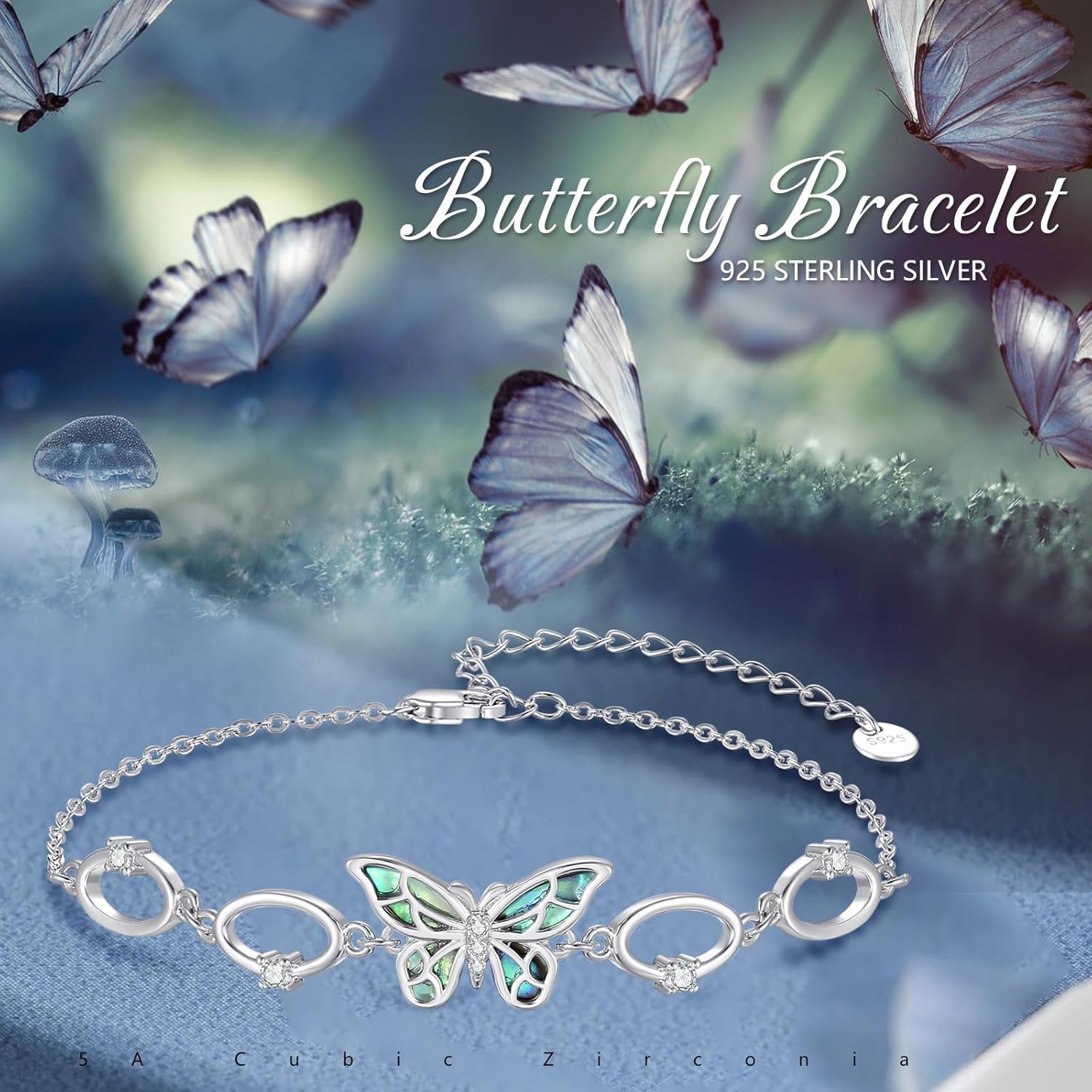 Cuoka Butterfly Bracelet for Women 925 Sterling Silver Abalone Shell bracelets Adjustable Jewelry Gifts on Birthday Mother's Day Anniversary Valentine's Day Christmas - Image 6