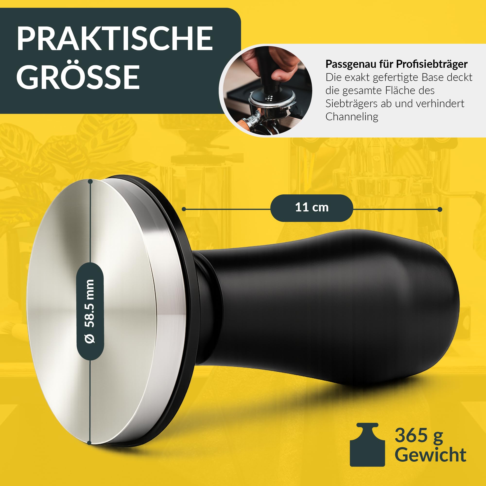 Coyooco Barista Tamper druckregulierend 58,5 mm - Siebträger Tamper mit Feder für gleichmäßigen Druck - Kaffeestempel mit ergonomischem Griff