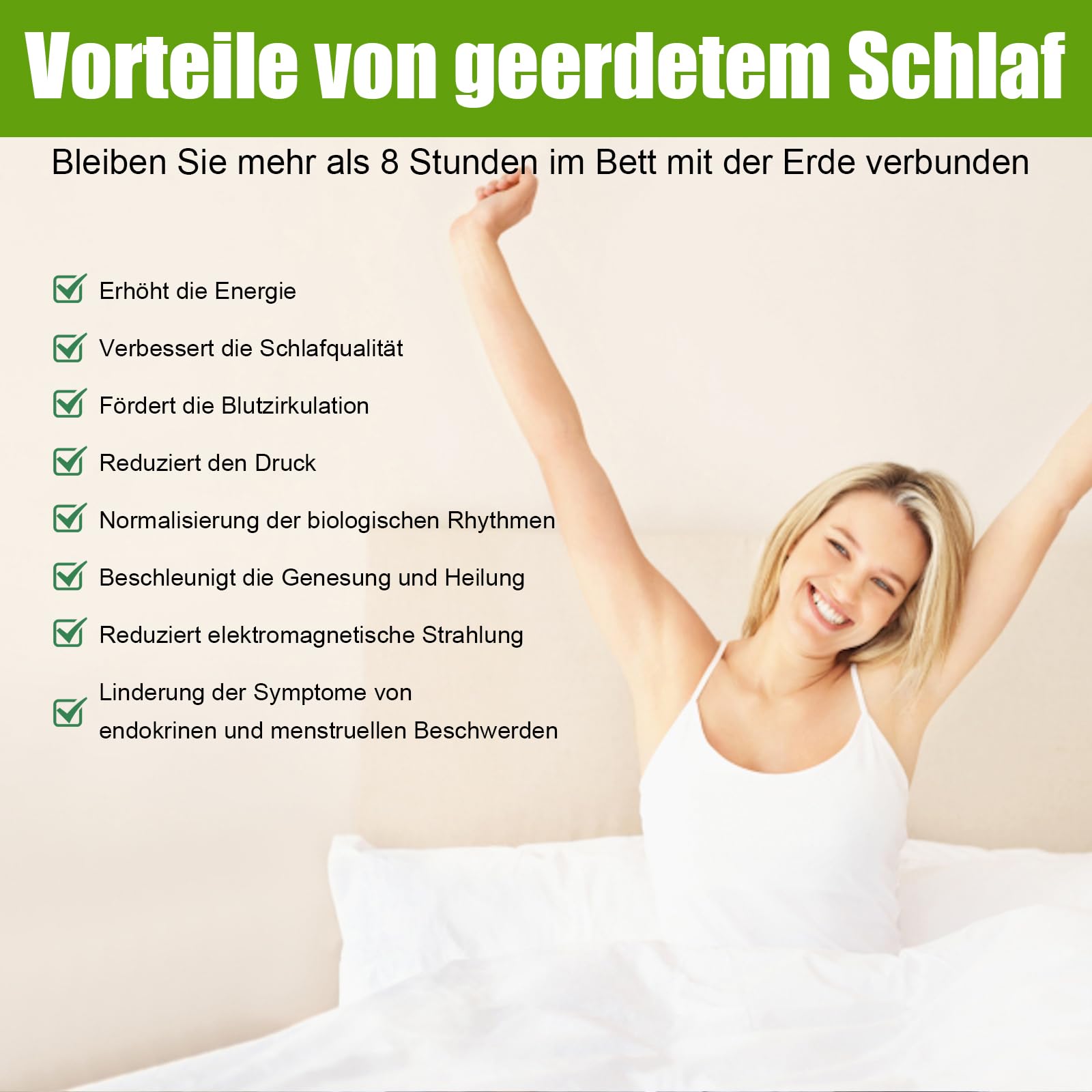 Grounding Bed Sheet - Alfombrilla de tierra según la norma UE, sábana bajera con 10% fibra de plata y 90% algodón orgánico, alfombrilla de tierra para un mejor sueño, energía de puesta a tierra y