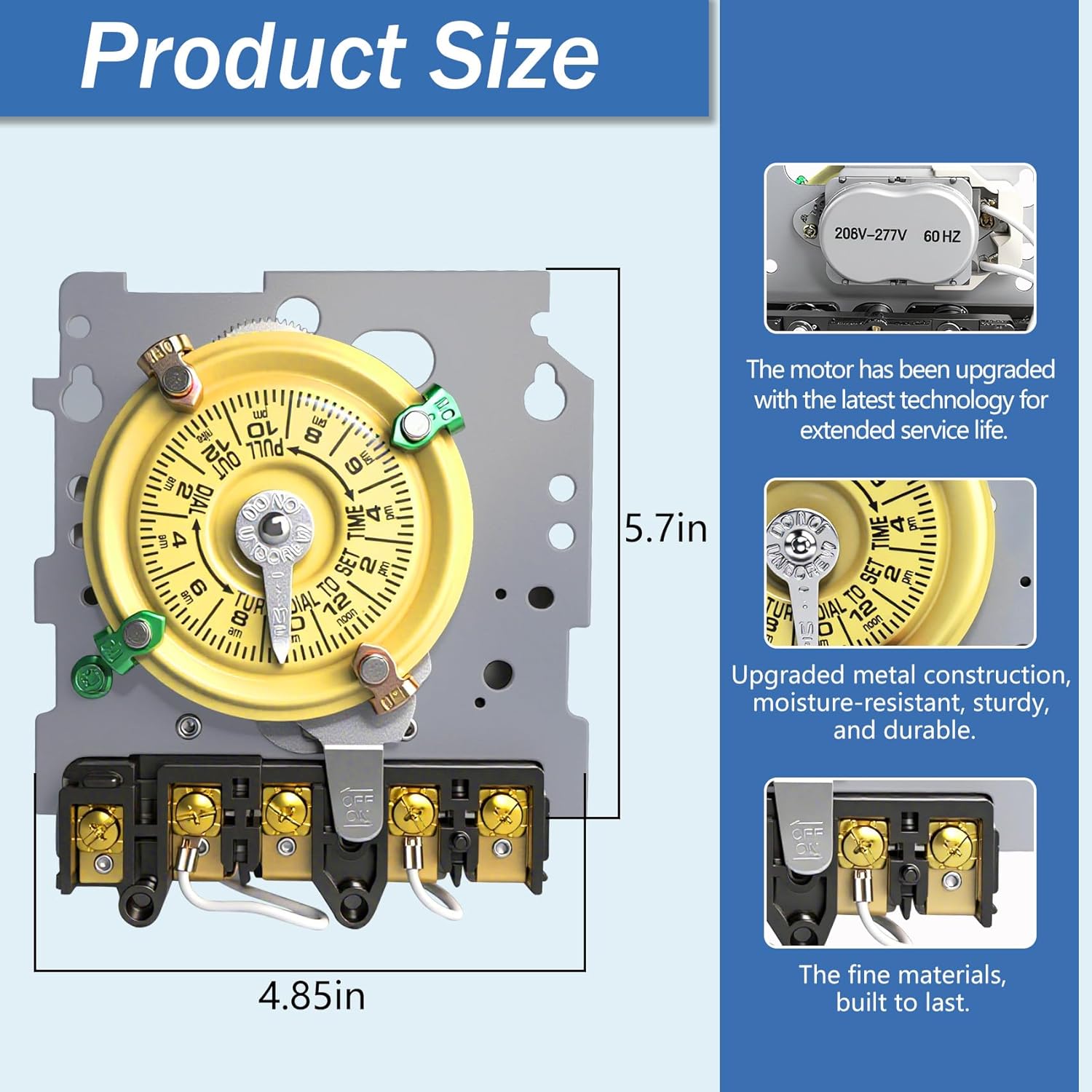 T104M Pool Timer Mechanism Only, Pool Pump Timer, 208-277V 40A Time Switch, 24 Hour 12 ON/Off for Pool Pump, Heavy-Duty Mechanical Time Switches,Time Switch Mechanism Only, 5 Years Warranty