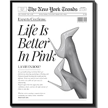 uniro Trendy Newspaper Wall Art Prints, Vintage Black And White Newspaper Poster " Life Is Better In Pink" Positive Affirming Quote Aesthetic Pictures, Retro Girly Dorm Room Decor, Funky Bathroom Wall Decor for Teen Girl Bedroom Apartment, Bar Cart decor - Unframed