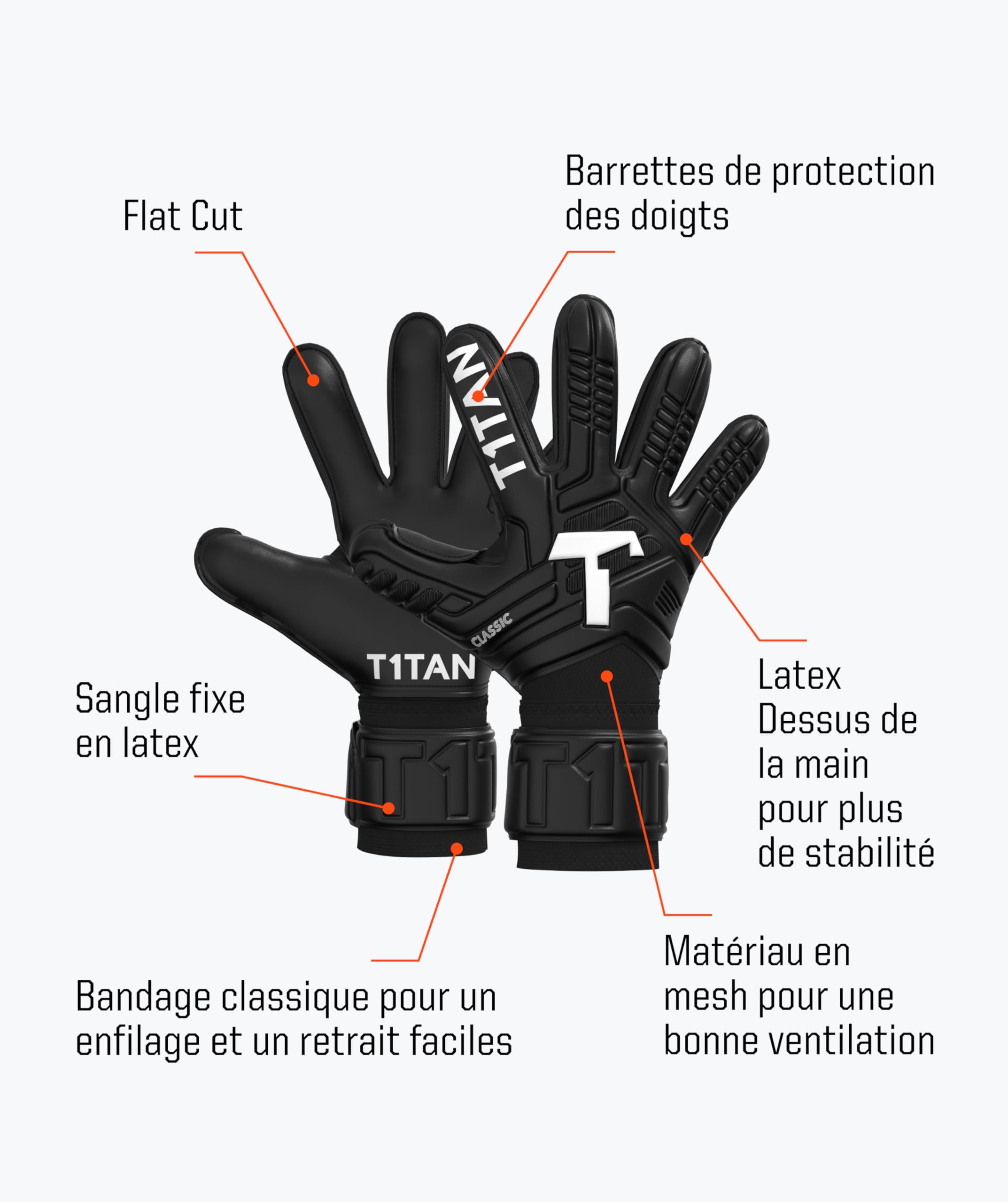 T1TAN Classic Black-Out Gants de Gardien d'entraînement pour Adultes, avec Protection des Doigts, Taille 6-11, Gardien de But de Football