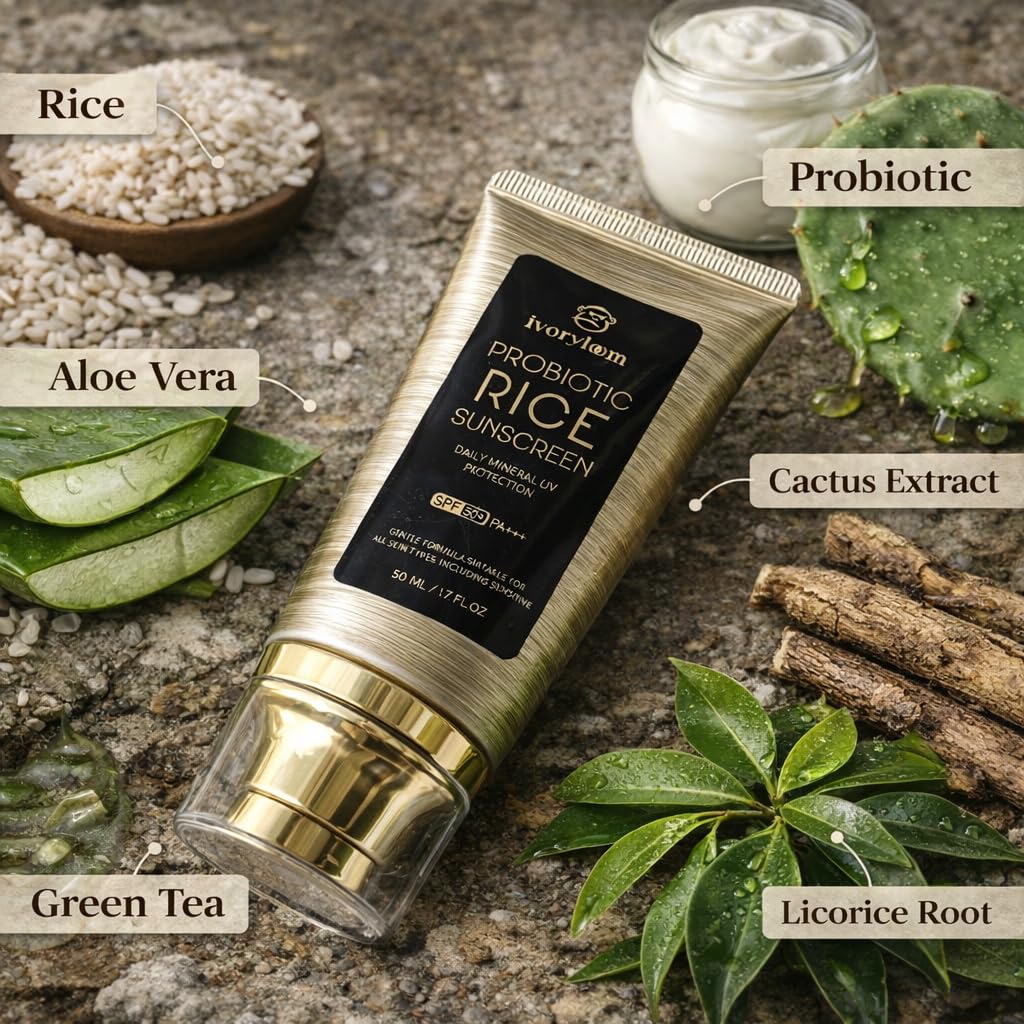 ivoryloom SPF 50 PA++++ Mineral Sunscreen | Fast Absorbing Hydration with Rice Ferment, Niacinamide, Hyaluronic Acid, Titanium Dioxide | Broad Spectrum | No White Cast | Reef Safe | 1.7 OZ - Image 2