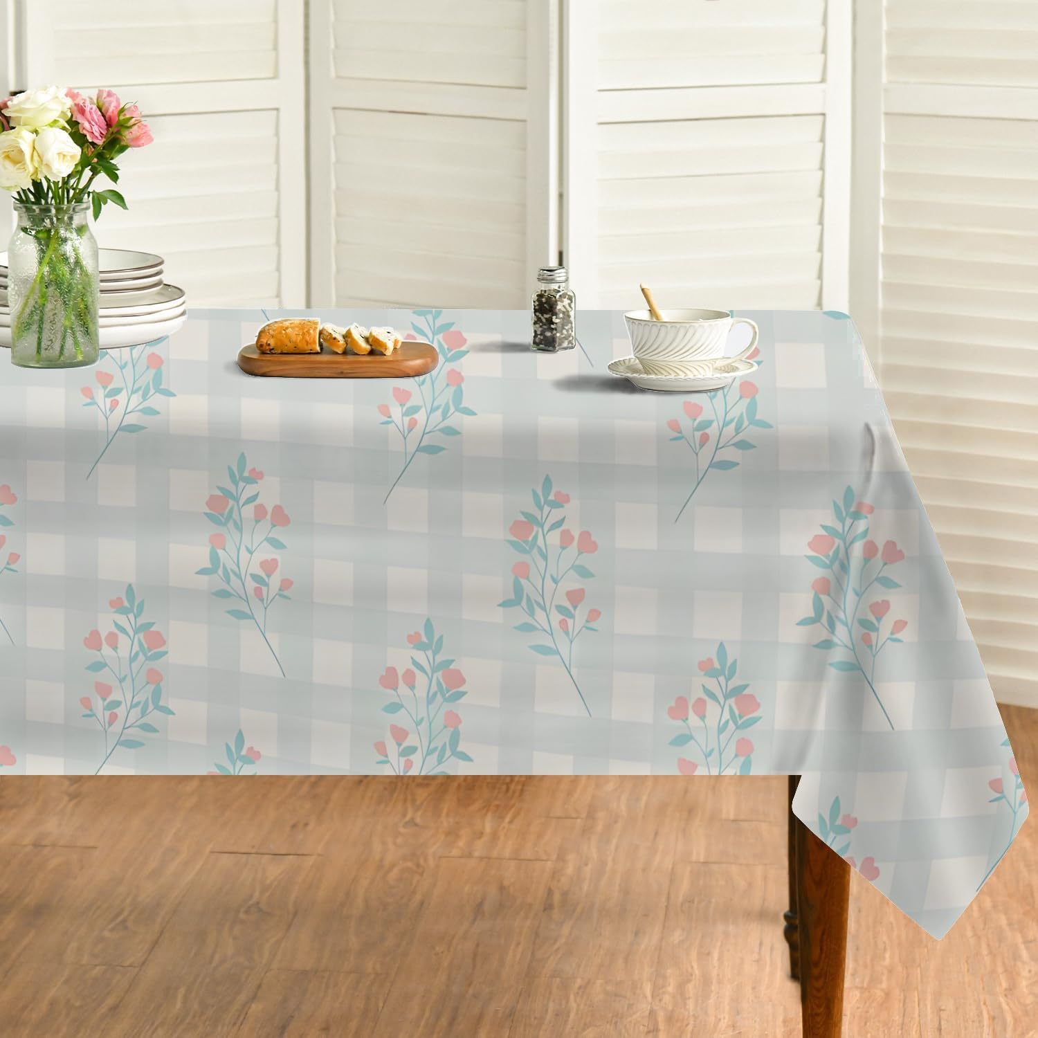 Nappe vichy floral vert menthe décoration de table chic