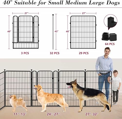 Vista 39 de Corralito para perros de 32 pulgadas, 16 paneles, para interiores y exteriores, para perros medianos y pequeños, valla de metal resistente
