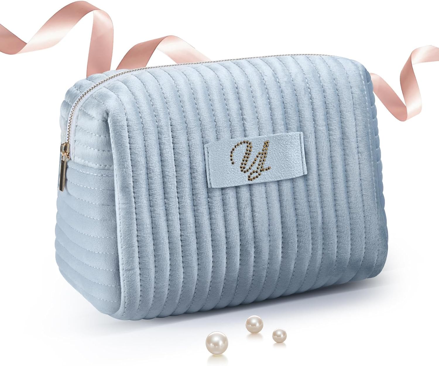 A-Z Monogrammed Gifts with Diamonds for Women Practica,Birthday Gifts for Women Mom,Wedding Favors,Custom Makeup Baglarge Cosmetic Bags,Travel Toiletry Bag Essentials,Personalised Bridesmaid(Blue, Y)