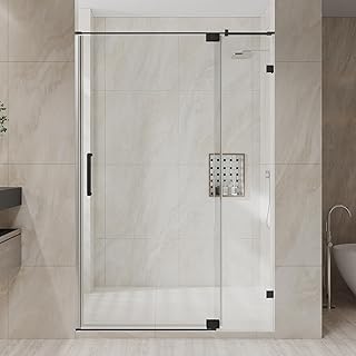 Dimaris Pivot Shower Door, 40-50" W x 76" H Pivot Semi-Frameless Shower Door, 5/16" (8mm) Tempered Glass with Nano Coating, Stainless Steel Hardware, Matte Black