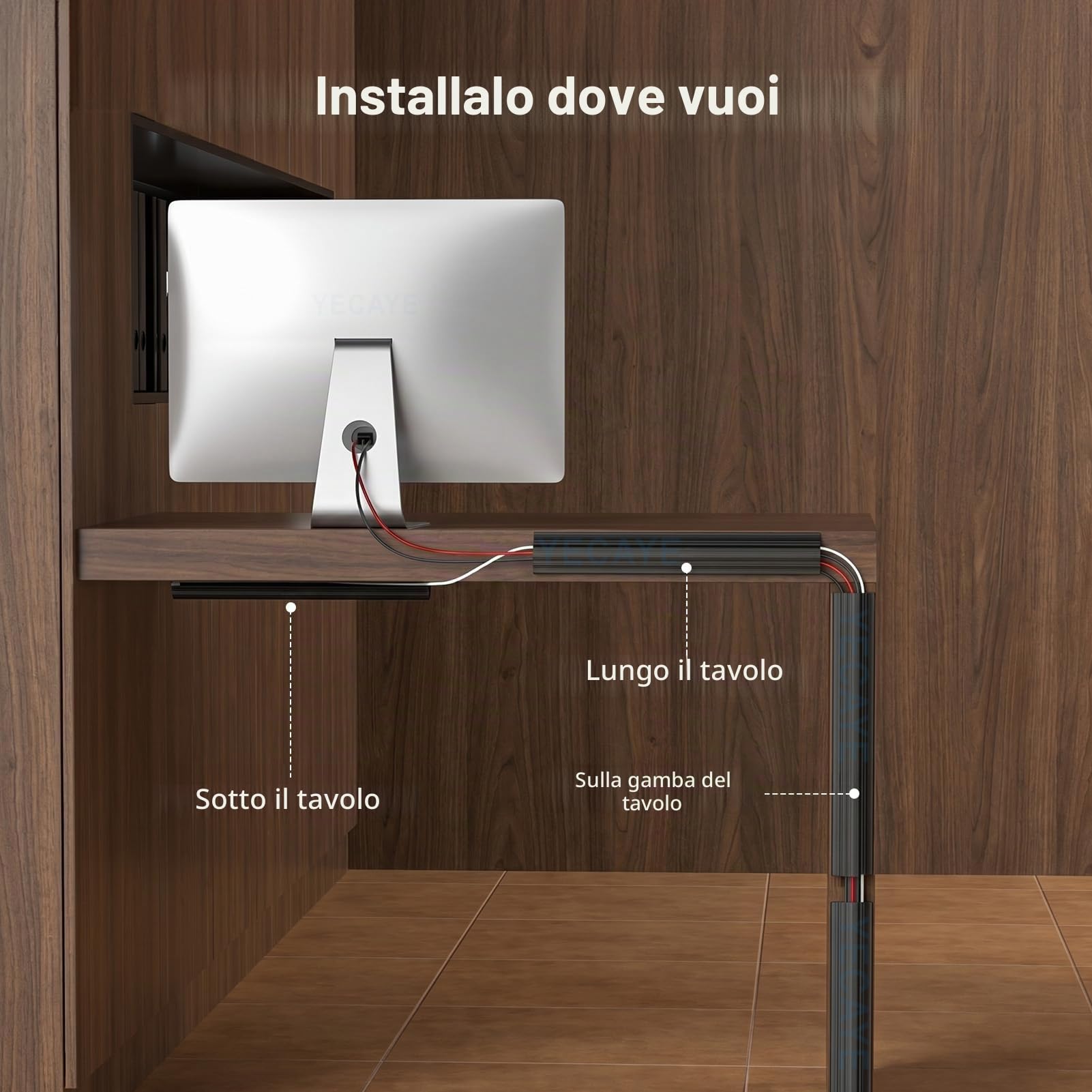 YECAYE Confezione da 6 Organizer Per Cavi Adesivo Per Scrivania, Gestione Dei Fili Da Scrivania Senza Fori, Per Casa E Ufficio, A Prova Di Bambino, Nero