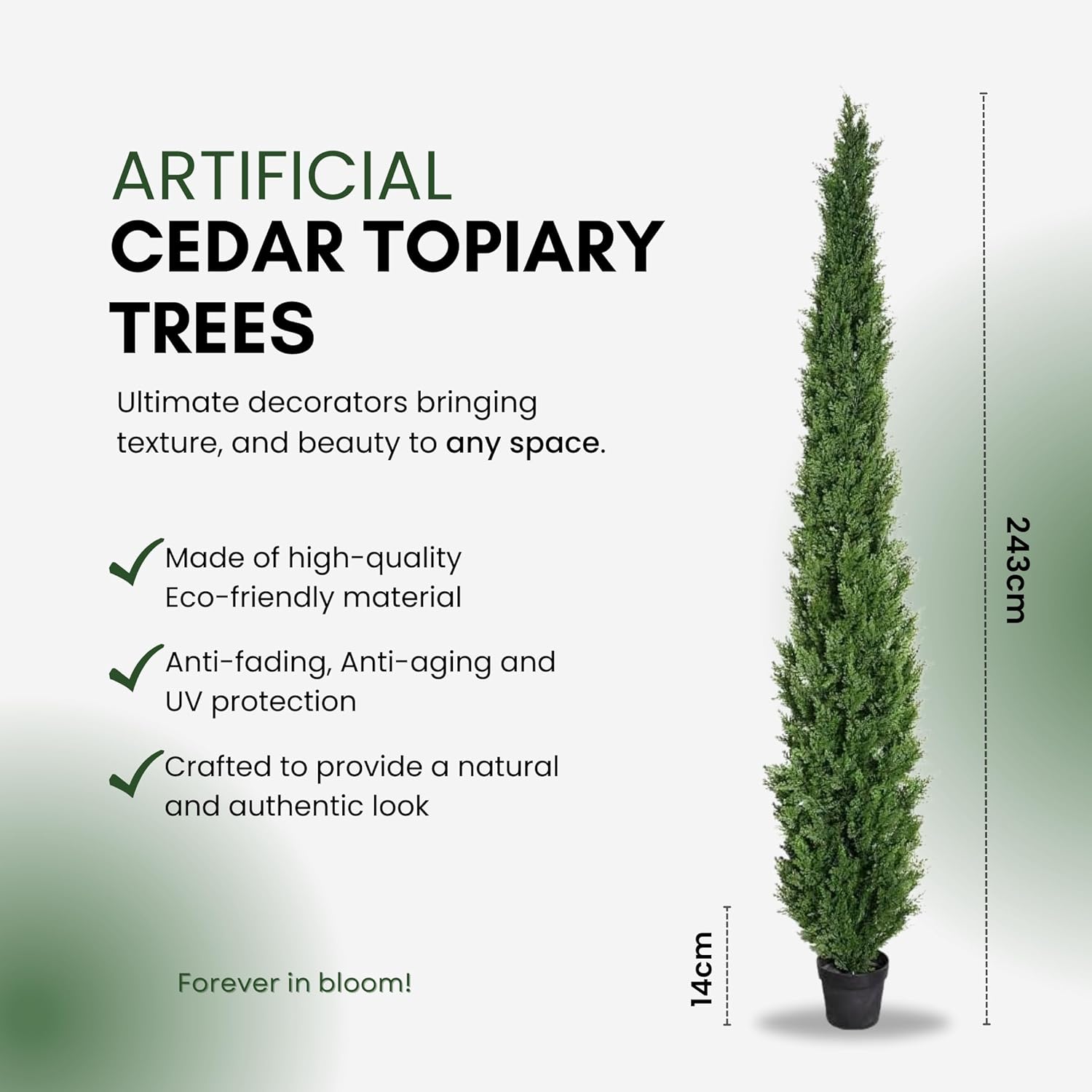 8 Feet Pre-Potted Evergreen Outdoor Artificial Cedar Tree for Front Porch Decor, Outdoor Entryway Decor Fake Tree, Tall Faux Tree with UV Resistant Coating (1 Pack)
