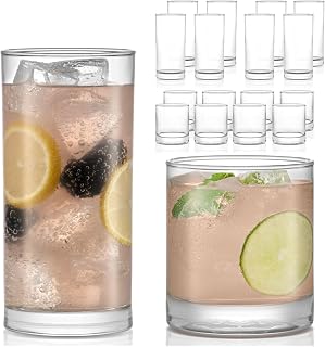 Libbey Province 16-Piece Tumbler & Rocks Glass Set - Dishwasher Safe 15.2oz Tumblers & 11.1oz Rocks Glasses