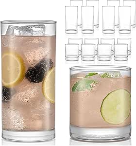 Libbey Province Tumbler and Rocks Glass Set, Elegant Drinkware Glasses Set, Dishwasher Safe Drinking Glasses Set of 16