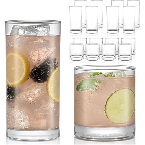 Libbey Province Tumbler and Rocks Glass Set, Elegant Drinkware Glasses Set, Tall Drinking Glasses with Modern Lines, Dishwasher Safe Drinking Glasses Set of 16