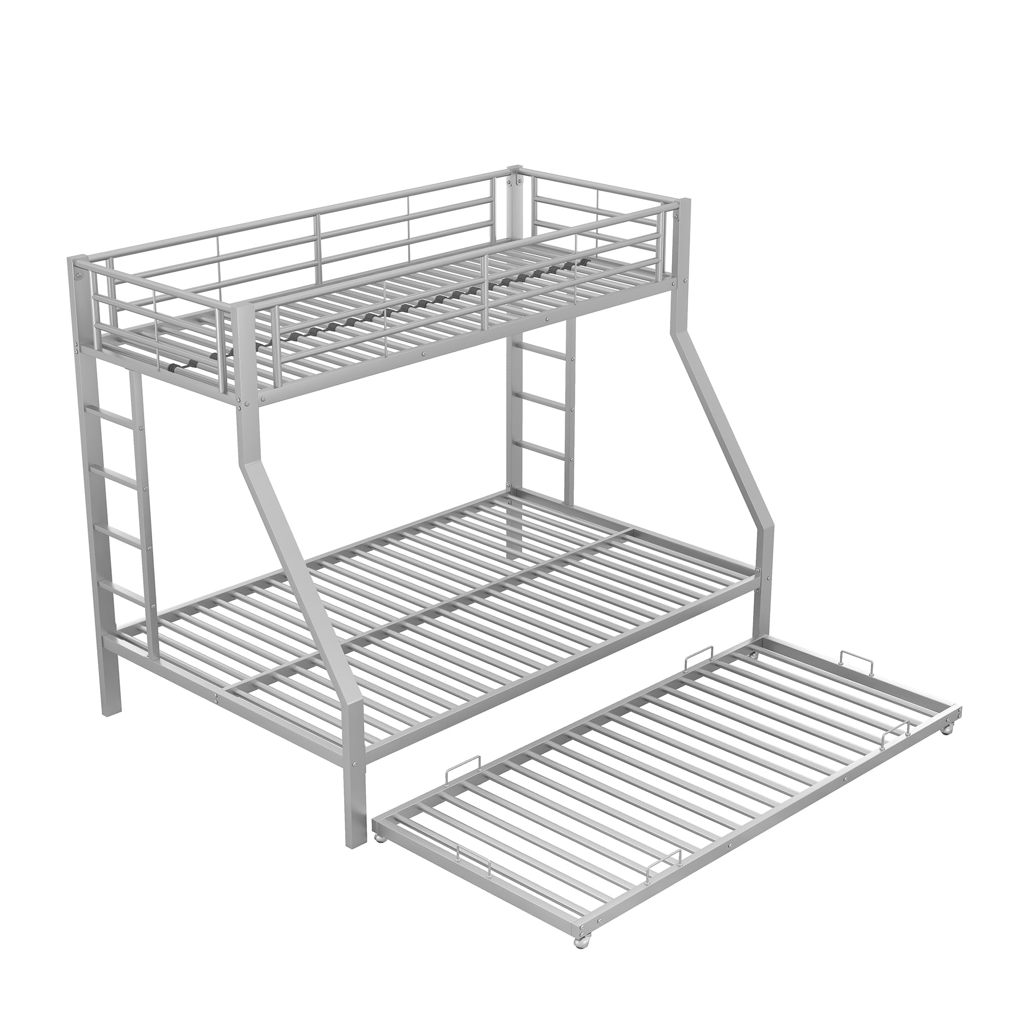 Azkoeesy Litera 140 x 200 cm, con Cama Nido, 2 escaleras, Cama Doble de Metal para 4 Adultos, Adolescentes, Plata
