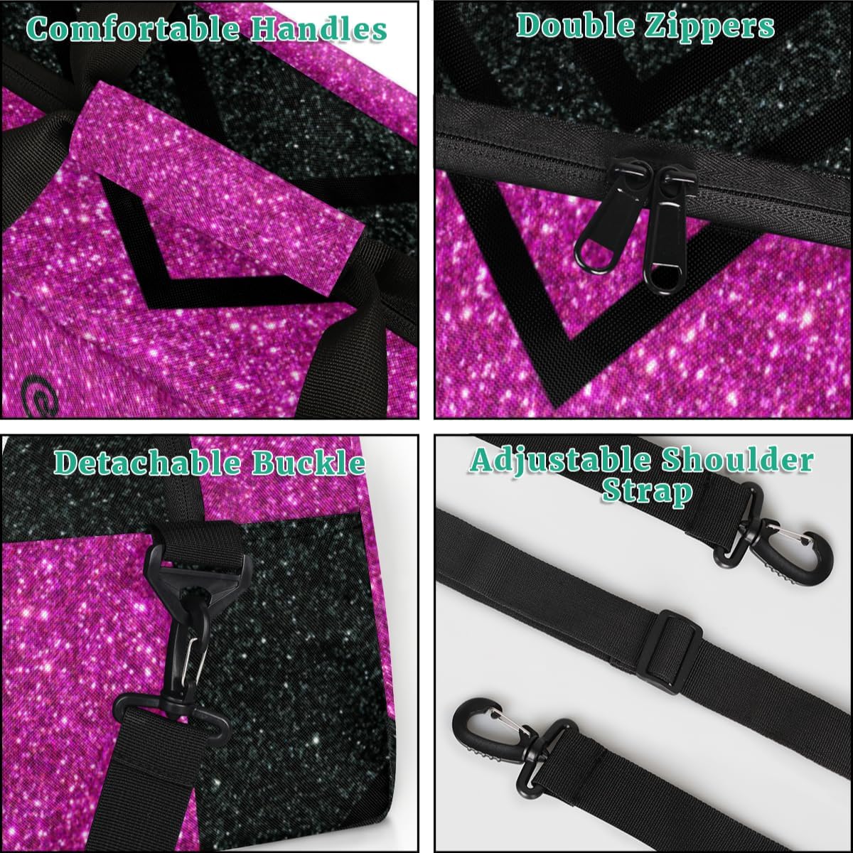Personalized Cheer Bag Girl Sport Duffel Bag, Custom Kids Gym Bag, Customize Travel Duffle Bag with Name, Overnight Weekender Bags,Glitter Hotpink, Cheerleading Gifts - Image 4