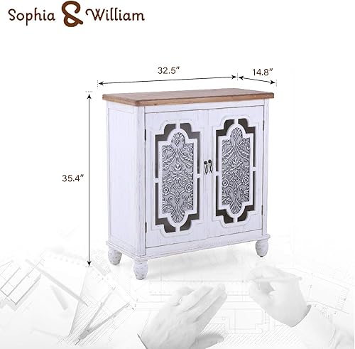 Miniatura 3 de Sophia & William - Armario decorativo de almacenamiento con marco de madera y puerta de hierro pintada con diseño en relieve, estilo envejecido,