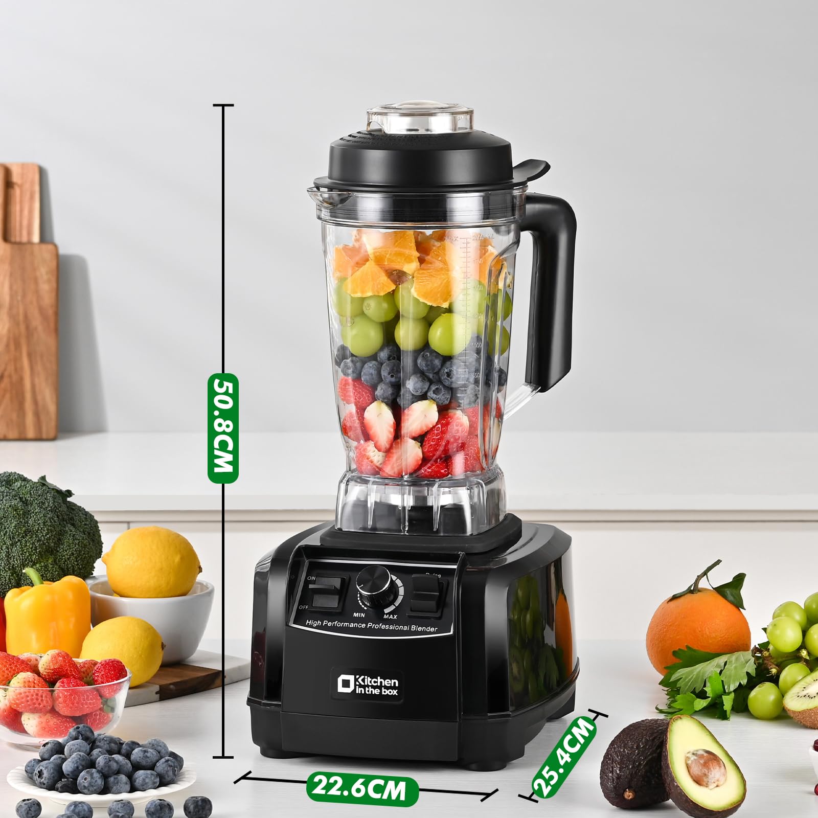 Kitchen in the box Mixer, 1500W Hochleistungs Standmixer 2L mit großem Fassungsvermögen, 8 Edelstahlklingen Smoothie Maker, schnellem Mixen für Smoothies und Milchshakes
