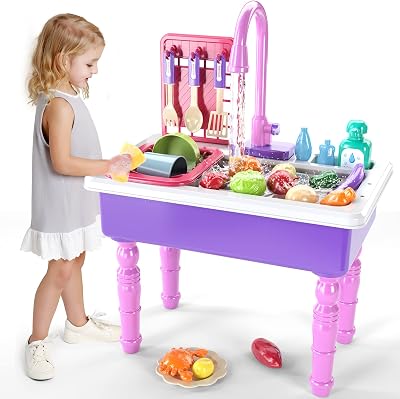 SmartChef Play Kitchen Sink Toys, Electric Dishwasher Playing Toy with Running Water, Play Food & Tableware Accessories, Kitchen Set Toys, Role Play Sink Set for Toddlers Kids Boys Girls