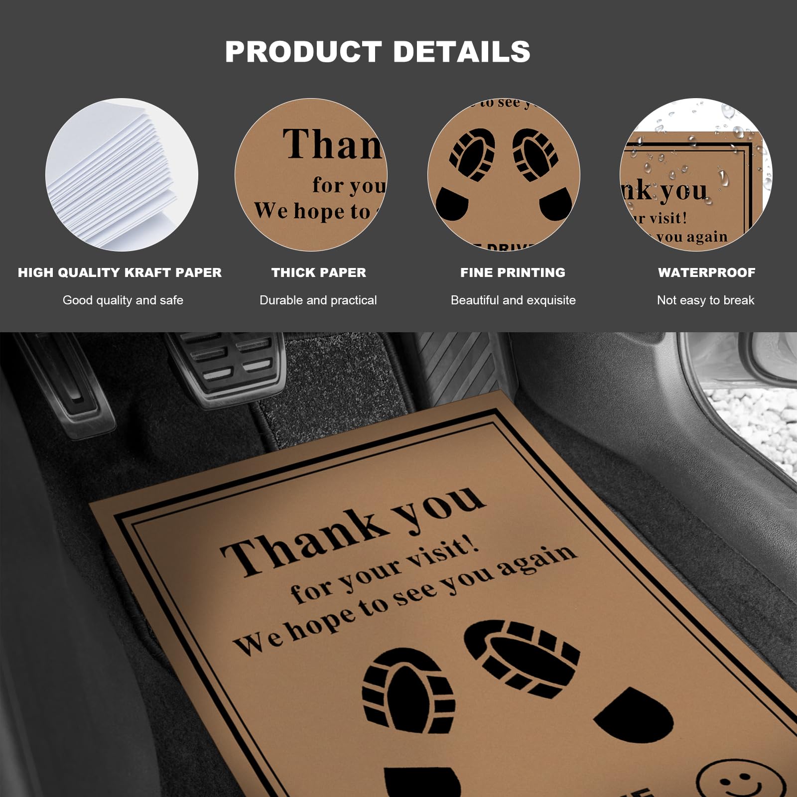Sun Walker 50 PCS Car Paper Floor Mats 16 x 20 Inch Disposable Auto Carpet Protector with Footprint — view 4