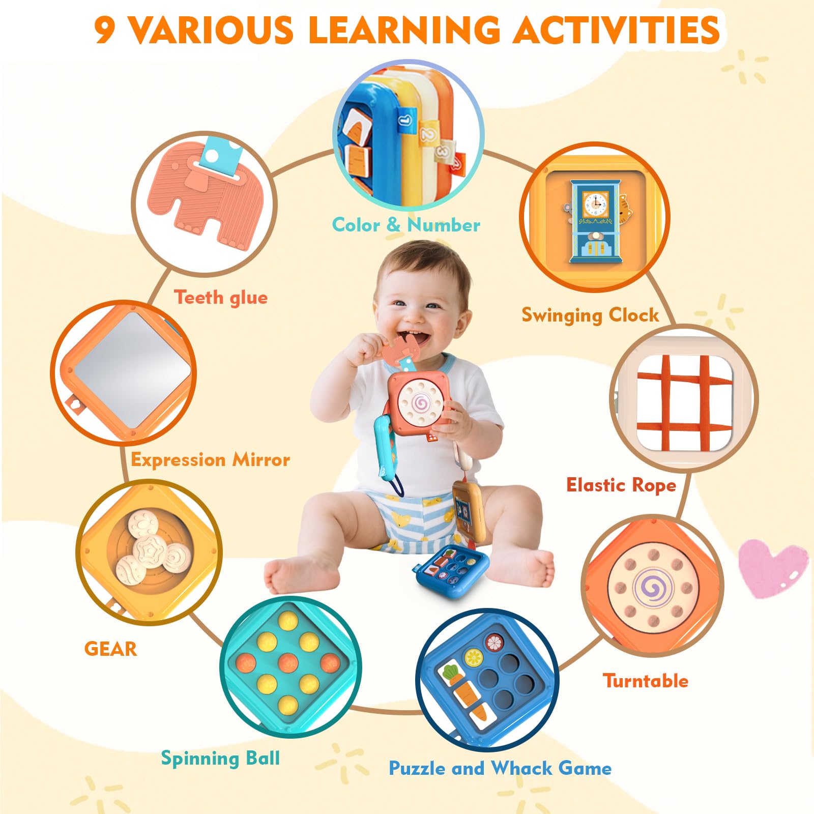 weirtoya Montessori Spielzeug ab 1 Jahr, Motorikwürfel, Busy Board ab 1 Jahr, Beschäftigung Im Flugzeug Kleinkind, Sensorik Spielzeug Baby, Geschenk für Kleinkinder Fördert Motorik und