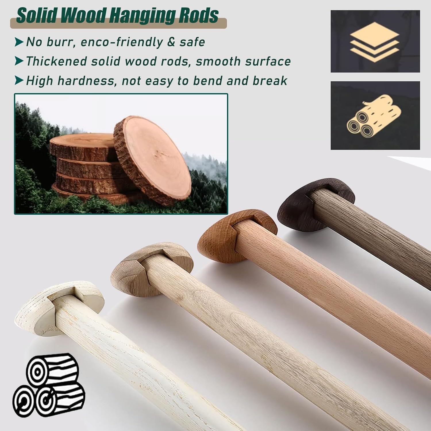 Wood Closet Rods for Hanging Clothes, Hanger Rod with Flange and Screws, Cuttable Heavy-Duty Garment Bar,18 24 32 48 50 56 inch Long(Beige,56in/142cm)