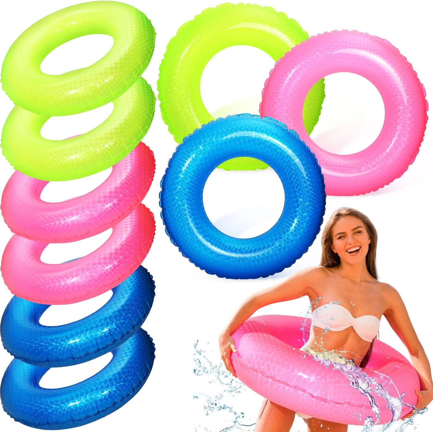9 Pieces Inflatable Pool Floats 36 Inches Float Tube Swimming Tube Vinyl Pool Floaties Swim Tubes Rings Party Decorations for Teenager Adults Party Beach Vacation - UV Resistant