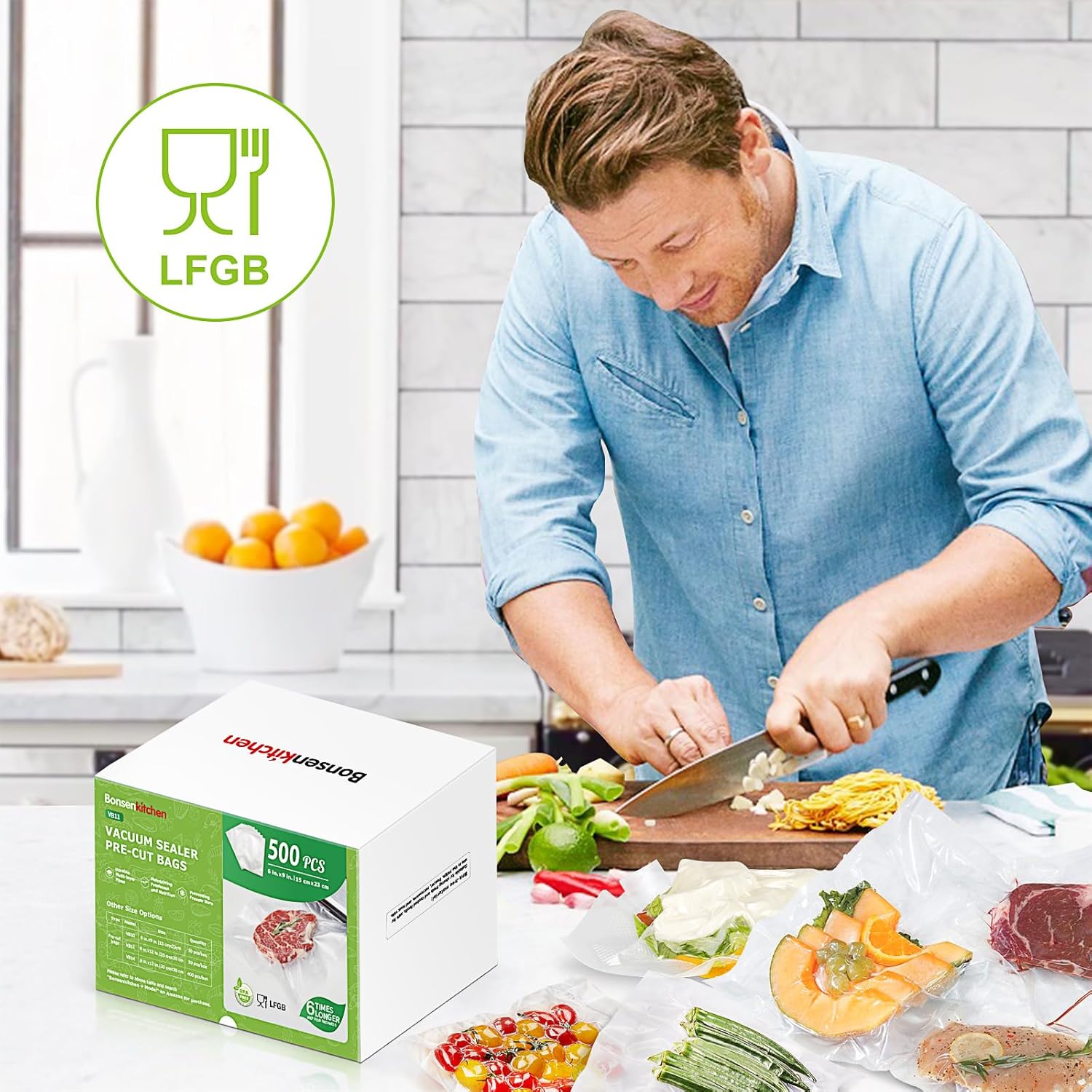 Bonsenkitchen Precut Vacuum Sealer Bags, 500 Pint 6" x 9" Food Sealer Bags,Commercial Grade, BPA Free, Heavy Duty, Customized Size Vacuum Bags for Vac Storage, Meal Prep or Sous Vide Cooking, VB11 - Image 8