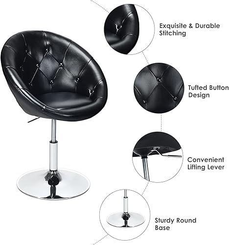 Miniatura 4 de WATERJOY Silla giratoria de tocador con respaldo, silla de maquillaje moderna de altura ajustable con marco cromado para bar y bar