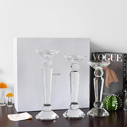 Miniatura 2 de Juego de portavelas cónicos de cristal, candelabros transparentes 2 en 1 de doble cara para velas cónicas y pilares, elegante mesa de boda, boda