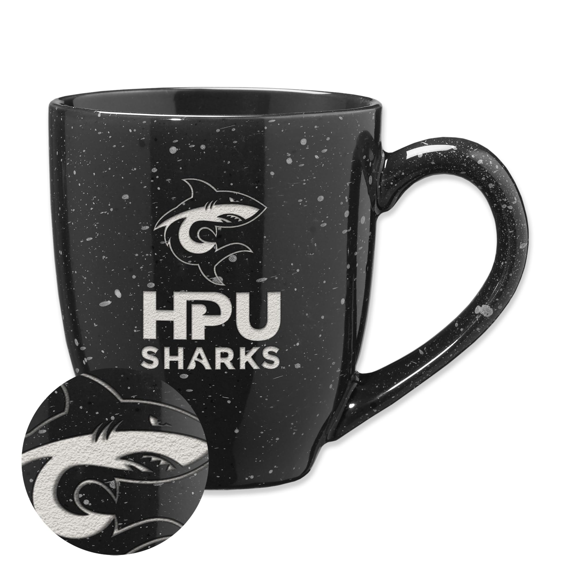 Rico Industries NCAA Hawaii Pacific Sharks Primary Logo Black 16 oz Team Color Laser Engraved Speckled Ceramic Coffee Mug — image 1
