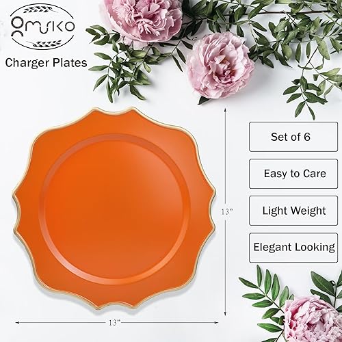 Miniatura 3 de Cargadores naranjas para platos de cena, 13 pulgadas, de plástico festoneado, juego de 6 platos decorativos para servicio de carga, para bodas,