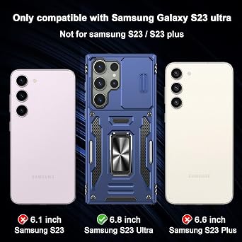 for Galaxy S23 Ultra Case with Camera Cover Stand 2 Layer Heavy Duty,Blue