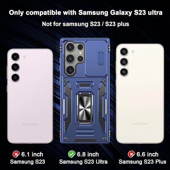 for Galaxy S23 Ultra Case with Camera Cover Stand 2 Layer Heavy Duty,Blue