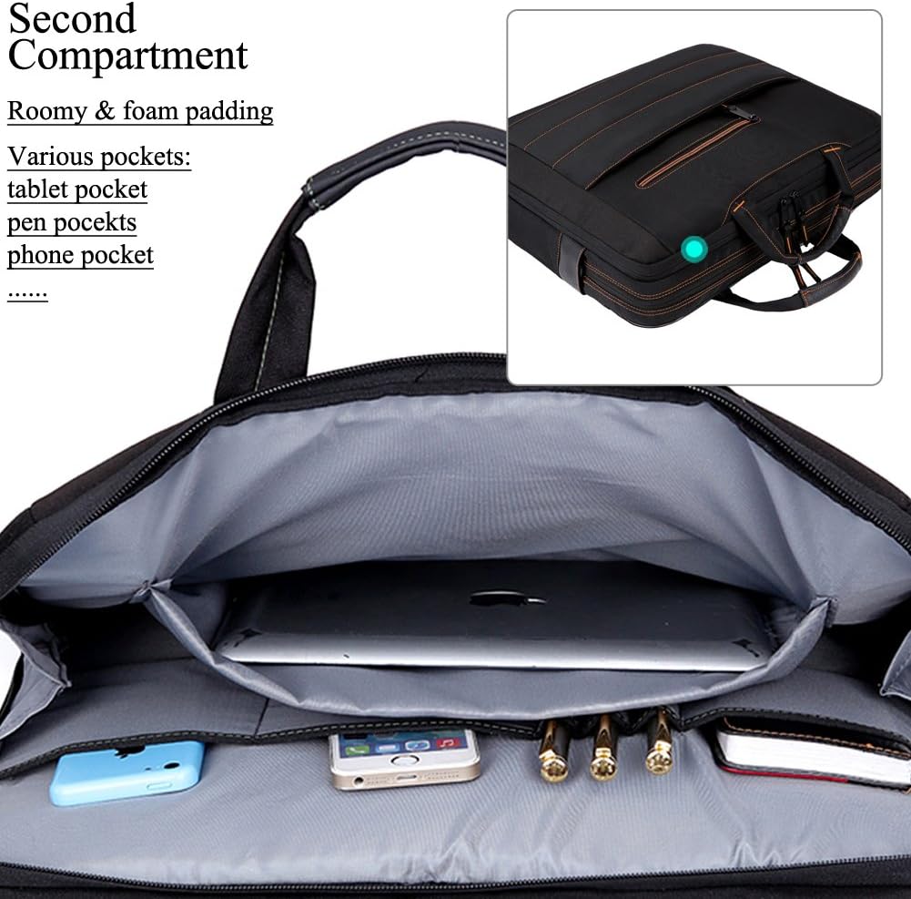 BRINCH 17.3 Inch Nylon Shockproof Carry Laptop Case Messenger Bag for 17-17.3 Inch Laptop/Notebook/MacBook/Ultrabook/Chromebook with Shoulder Strap Handles and Pockets (Black-Orange)