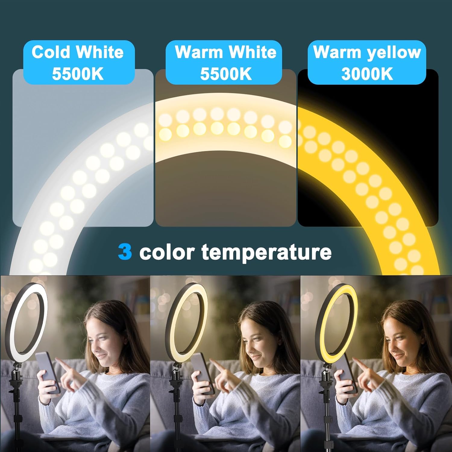 EMART రింగ్ లైట్ యొక్క మూడు రంగు ఉష్ణోగ్రత మోడ్‌లు