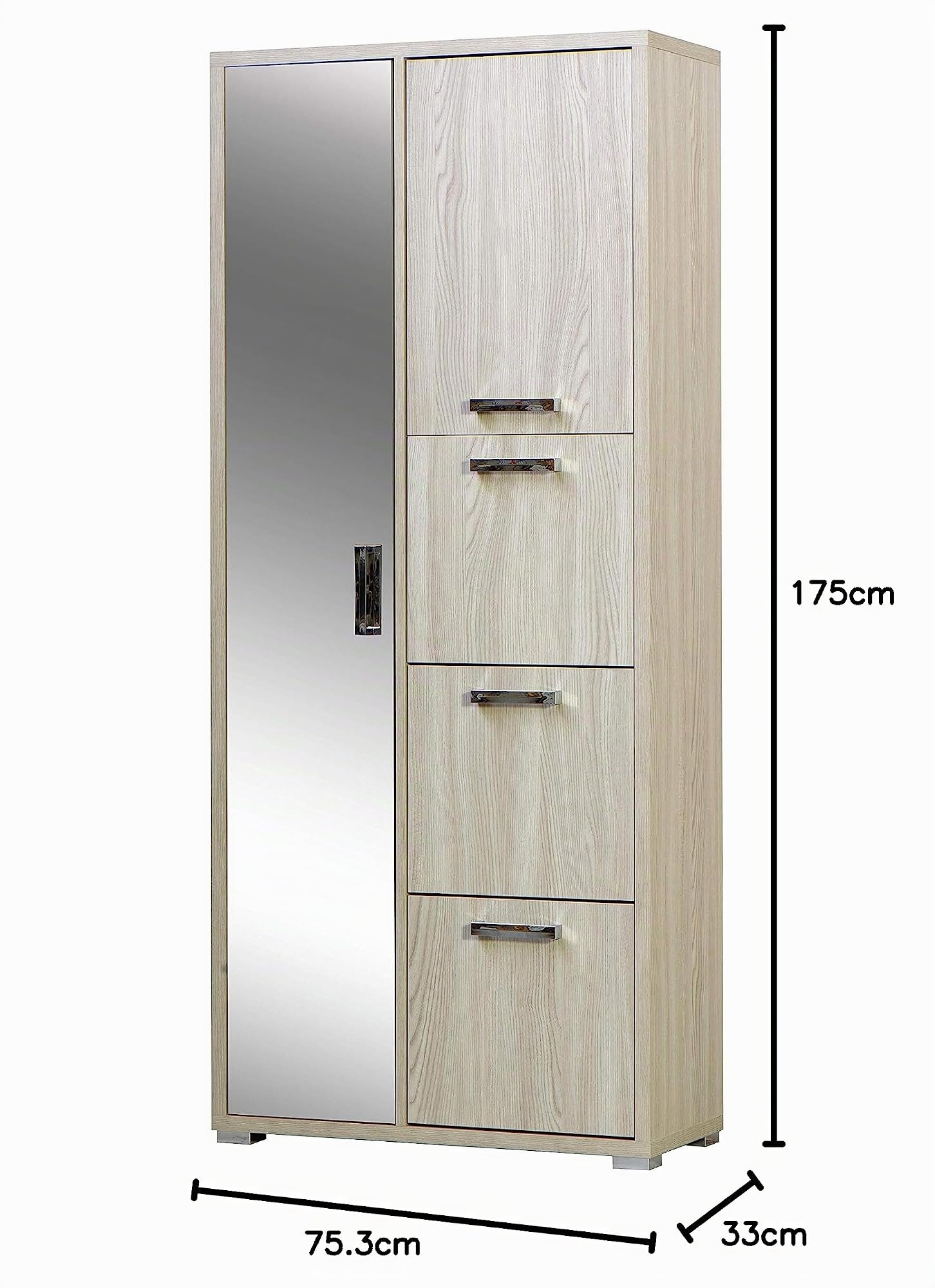 3610OLM Armadio Montato a ribalta, 2 + 3 ante spessore 16mm, con portascarpe, scocca spessa 25mm, 75,3L x 175H x 33P, finitura Olmo