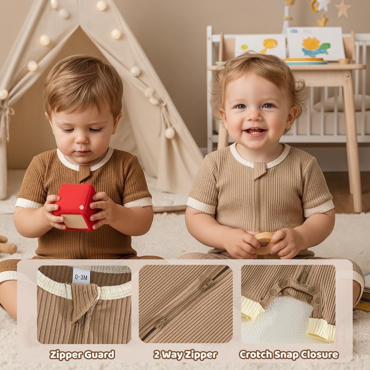 Bafeicao Unisex Baby Boy Girl 2/3 Pack Rompers Short Sleeve 2 Way Zipper One Piece Jumpsuits Clothes Sets