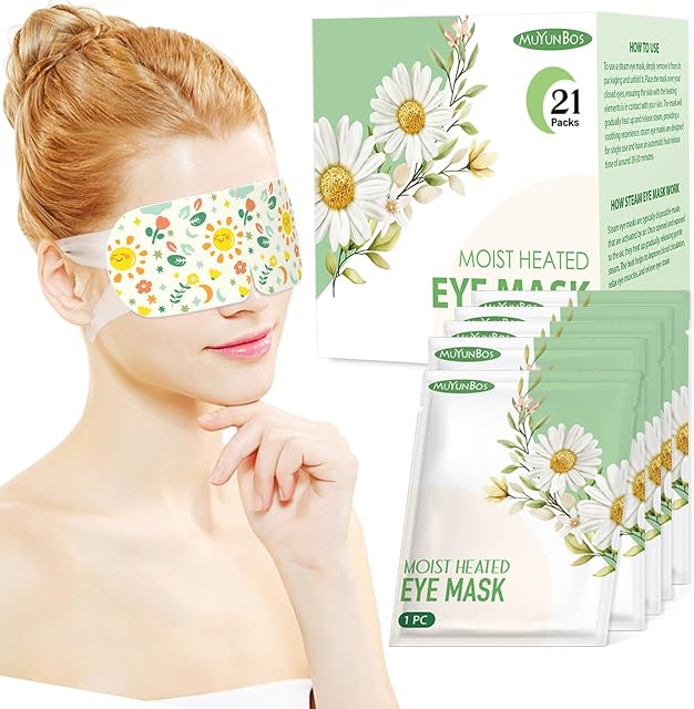 MUYUNBOS 21PACKS Self Heated Eye Mask Disposable Soothing Eyes Moisturizing Heat Eye Mask Warm And Comfy For Migraines Tired Eyes Dry Eyes (Chamomile)