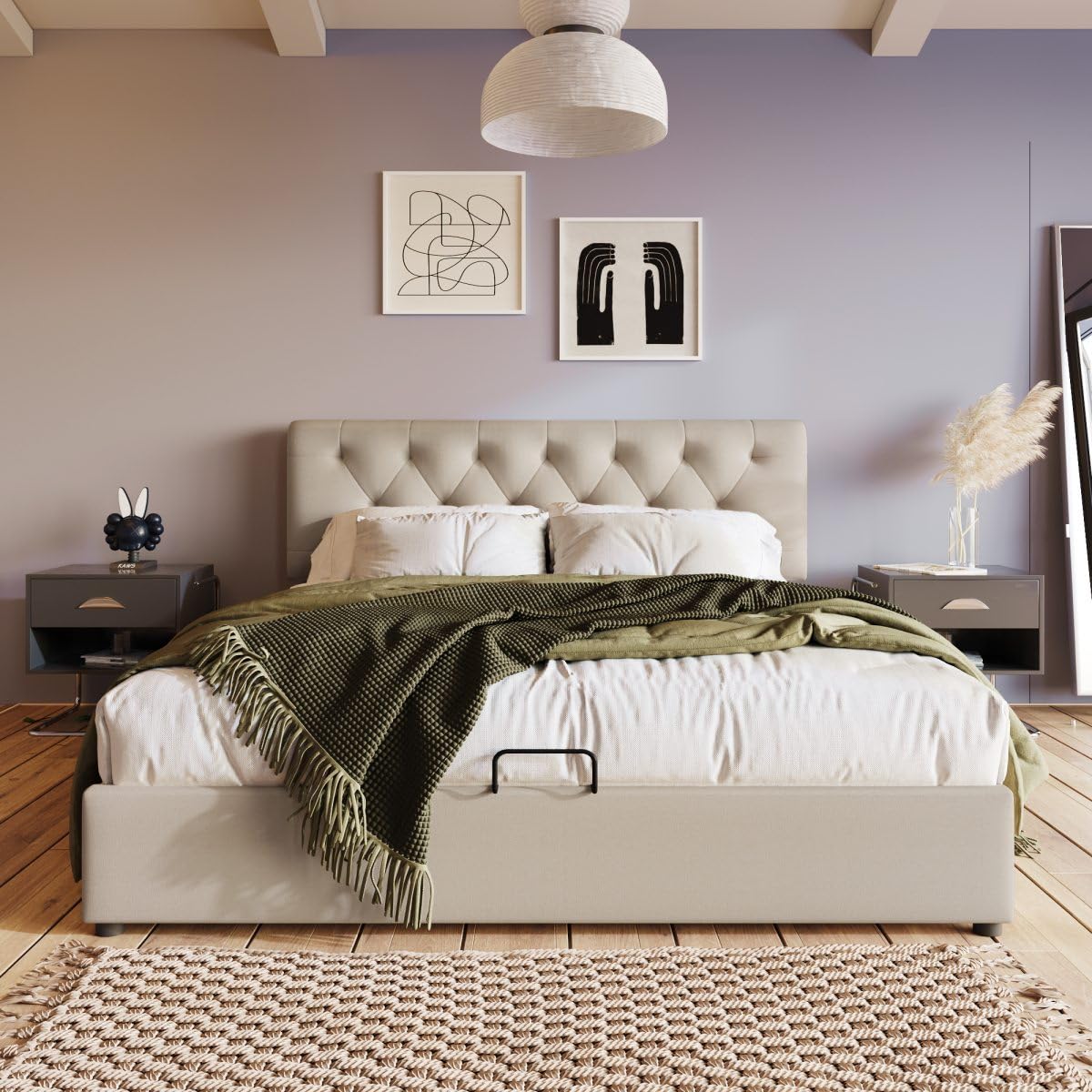 Lit double capitonné 160 x 200 cm, avec sommier à lattes, avec tête de lit réglable Lit double capitonné 160 x 200 cm, avec sommier à lattes, avec tête de lit réglable