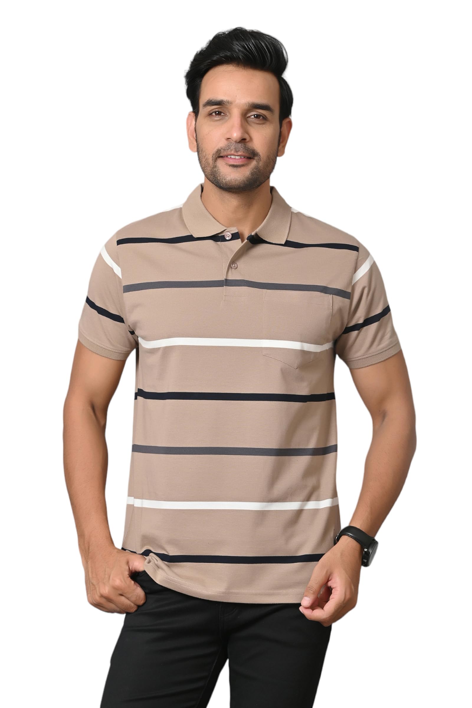 ARBOUR Polo Stripper Single Jersey with Pocket | Comfortable & Stylish Men's T-Shirt SDM797-Camel-m