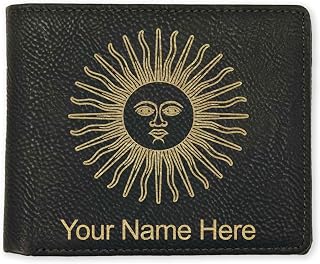 LaserGram Faux Leather Bi-Fold Wallet, Flag of Argentina, Personalized Engraving Included (Black with Gold)
