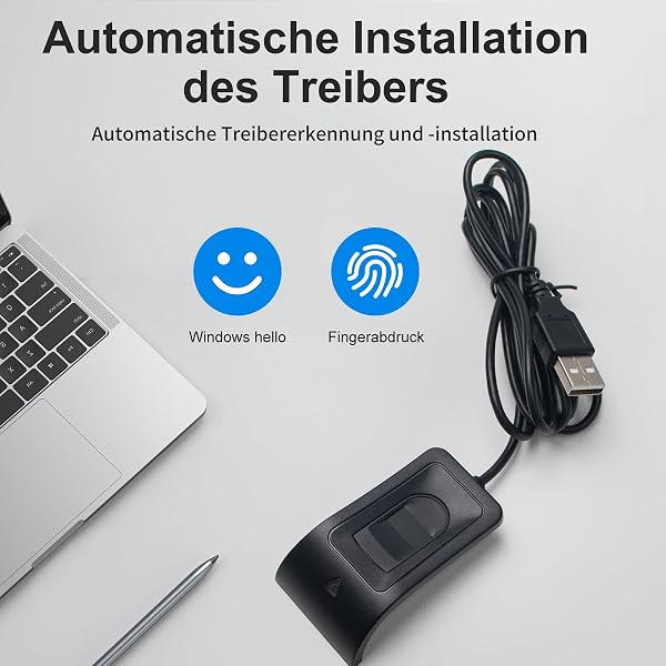 USB Fingerprint Reader, Fingerprint Sensor for PC for Windows 10/11, Windows Hello Plug and Play, Automatic Driver Installation with 1.5 m Extension Cable, Windows Password-Free Operation - 4
