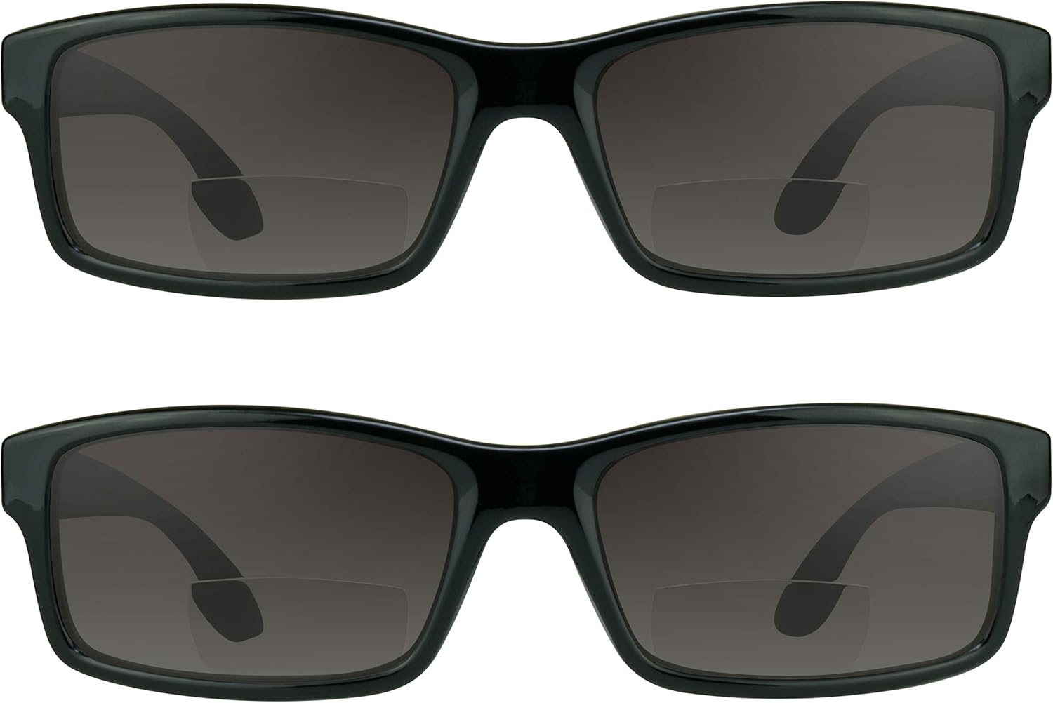 proSPORT Tinted Bifocal Sunglass Readers Reading Glasses Rectangular +1.50 Dark Gray Smoke Lens Black Frame Men Women Case