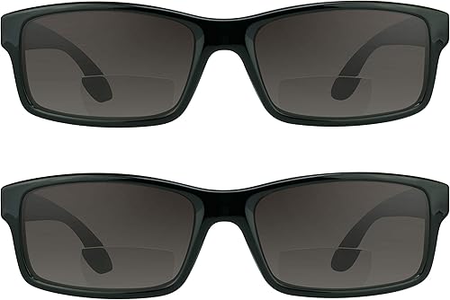 proSPORT Gafas de sol bifocales tintadas para lectores rectangulares +1.50 gris oscuro lente humo marco negro hombres mujeres caso