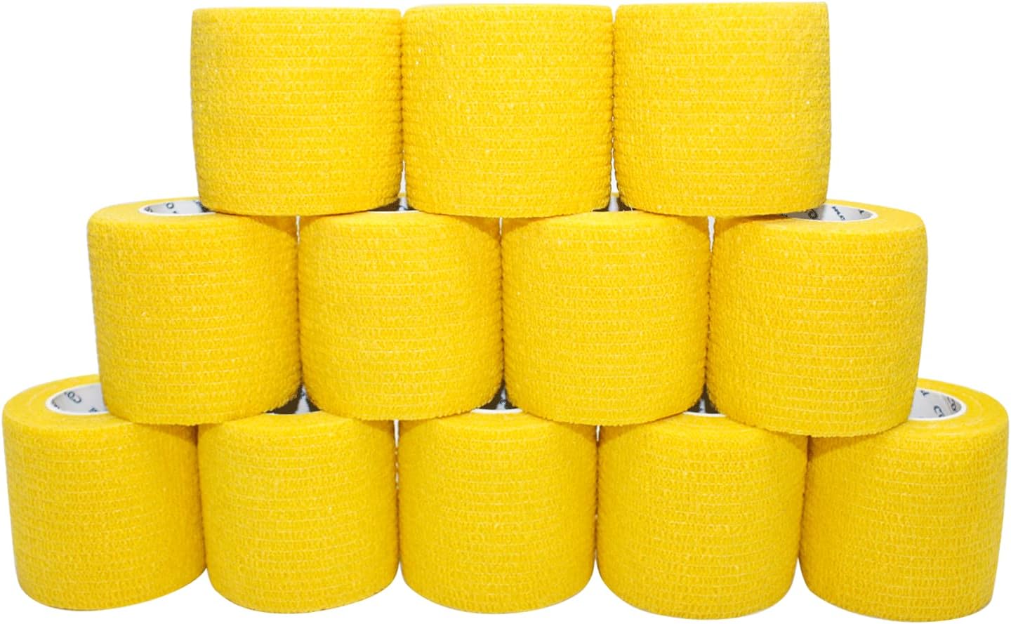 Self Adherent Cohesive Bandage 2"x5 Yards First Aid Bandages Stretch Sport Athletic Wrap Vet Tape for Wrist Ankle Sprain and Swelling,Yellow(12 Rolls)