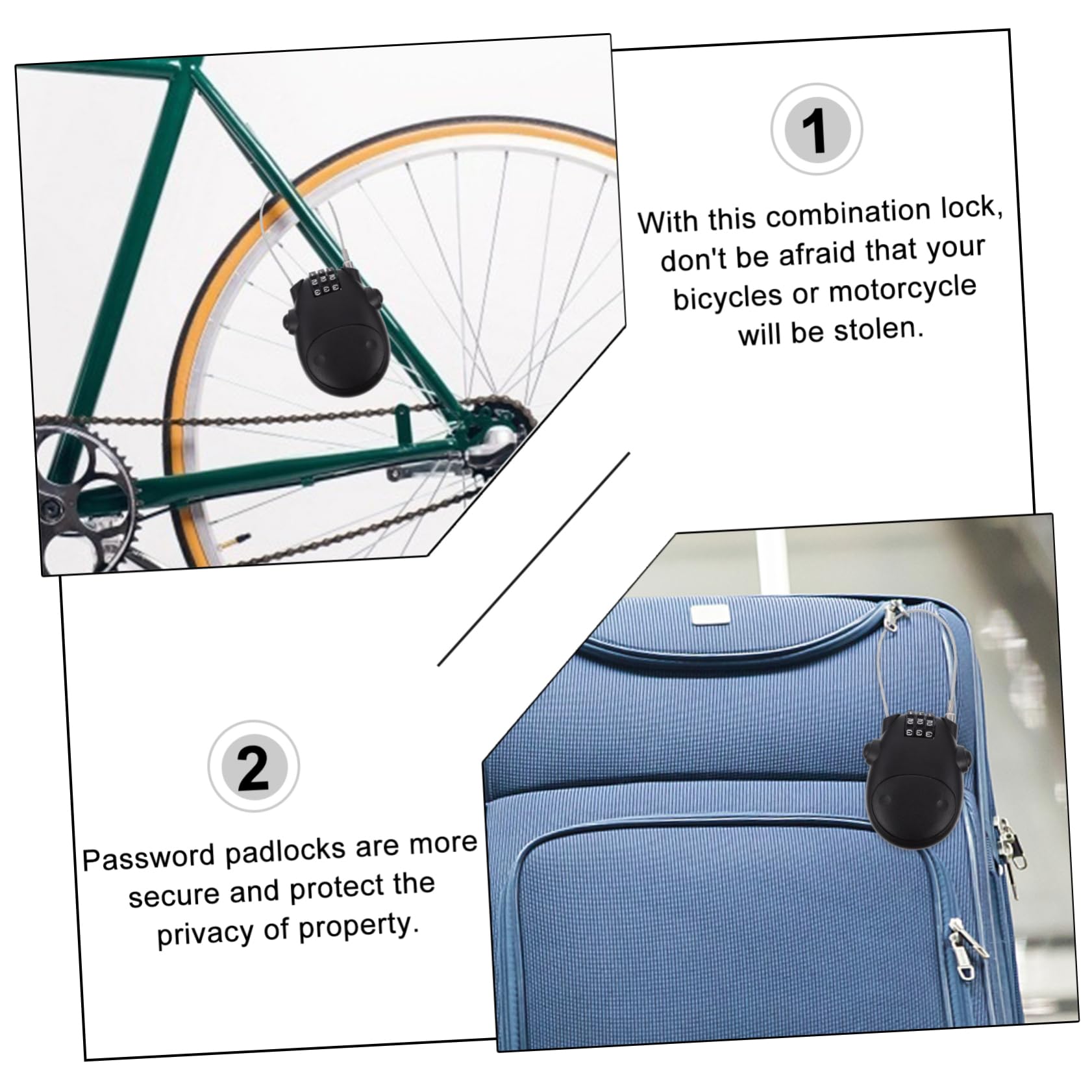 Abaodam 2pcs High Security Password Lock for Bicycles and Motorcycles Telescopic Steel Cable Helmet Lock with Weather Resistance Versatile and Easy to Use for Daily Locking Needs