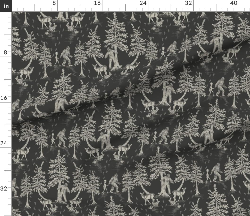 Spoonflower Fabric - Sasquatch Cryptids Charcoal Gray Cryptozoology Aliens Printed on Petal Signature Cotton Fabric by The Yard - Sewing Quilting Apparel Crafts Decor