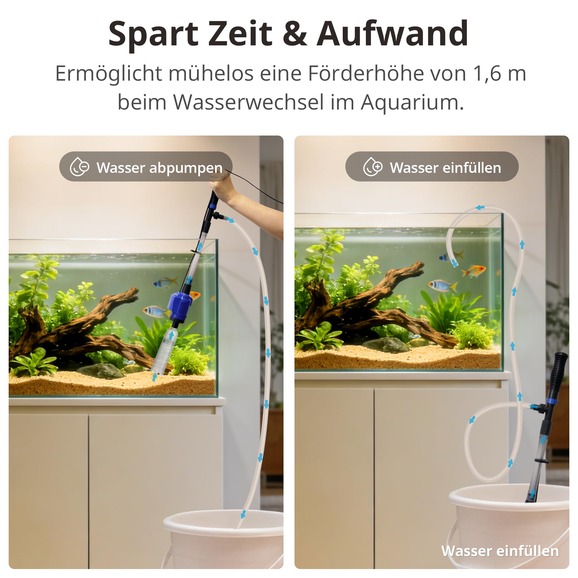 NICREW 3-in-1 Mulmsauger Elektrisch, Aquarium Reiniger für Kies und Sand mit Wasserwechsel, Zubehör für Mittelgroße und Große Aquarien, 16 W, 800 L/H