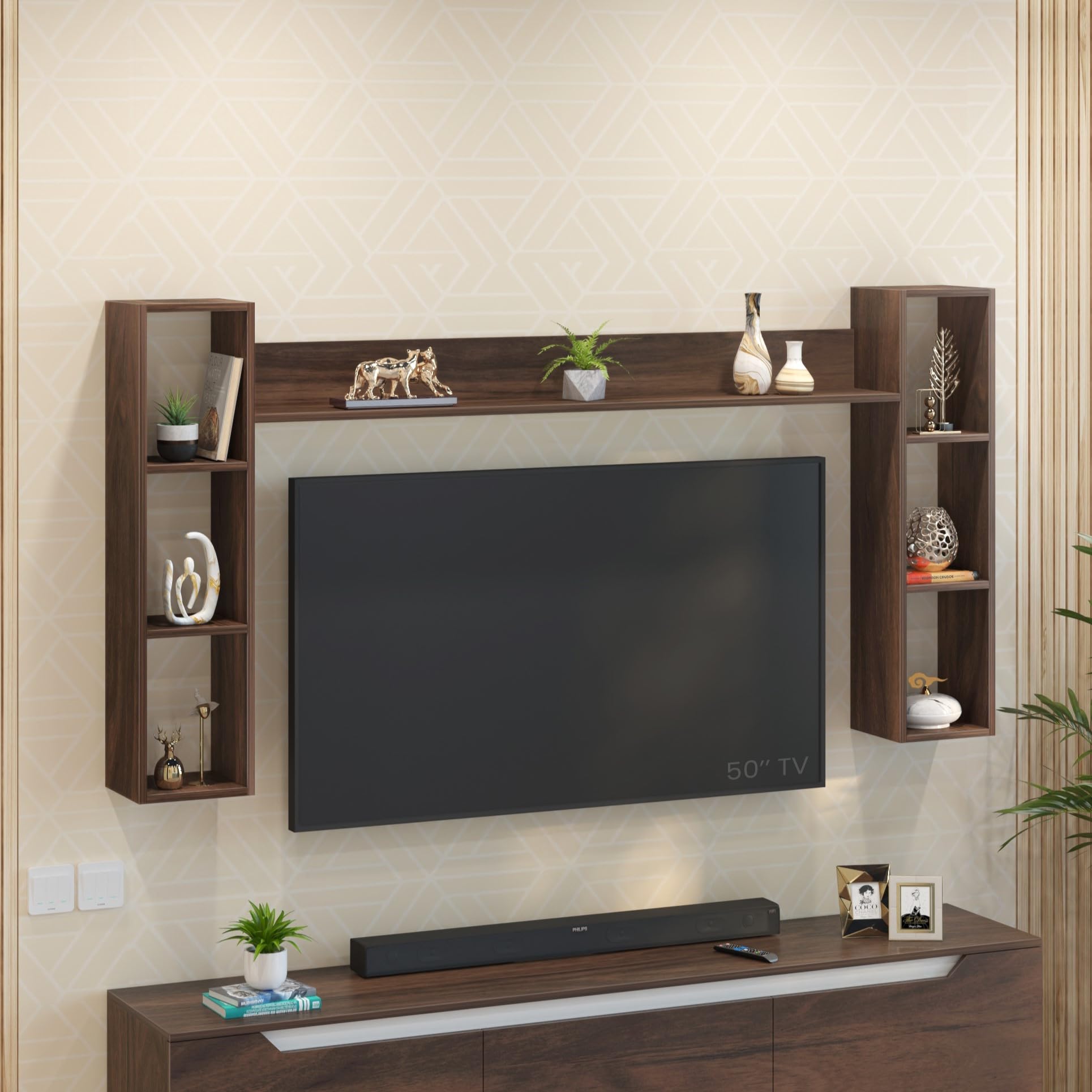 BLUEWUD Miltra Engineering Wood Wall Mount TV Top Shelf TV Unit, Wall Decor Floating Shelve Book Shelf Rack Organizer, Décor Display Unit for Living Bed Room Home Decor Furniture (Brown Maple - DIY)-image-12